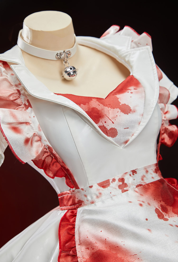 Sister of Mercy Halloween Bloodstain Print Set Shiny Irregular-Cut Dress with Apron and Headband