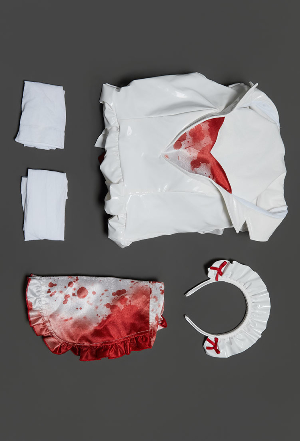 Sister of Mercy Halloween Bloodstain Print Set Shiny Irregular-Cut Dress with Apron and Headband Sister of Mercy Halloween Bloodstain Print Set Shiny Irregular-Cut Dress with Apron and Headband