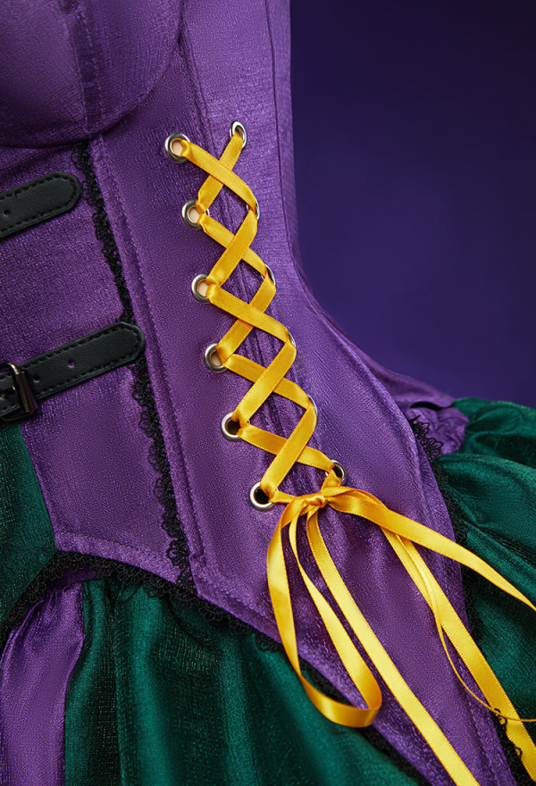 Moonlit Jester Gothic Purple Green Patchwork Corset Skirt Set Puff Sleeved Corset Top and Layered Skirt with Choker Moonlit Jester Gothic Purple Green Patchwork Corset Skirt Set Puff Sleeved Corset Top and Layered Skirt with Choker