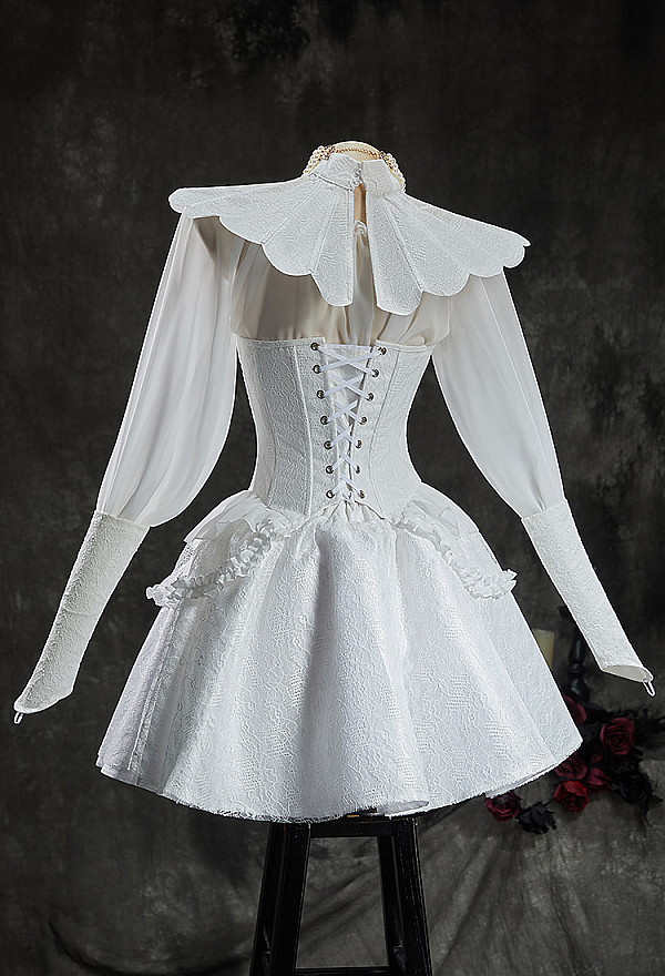 Dracula's Oath Halloween Gothic White Vampire Set Lace-Up Corset and Skirt with Blouse and Headpiece