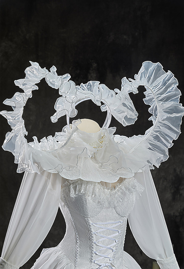 Dracula's Oath Halloween Gothic White Vampire Set Lace-Up Corset and Skirt with Blouse and Headpiece