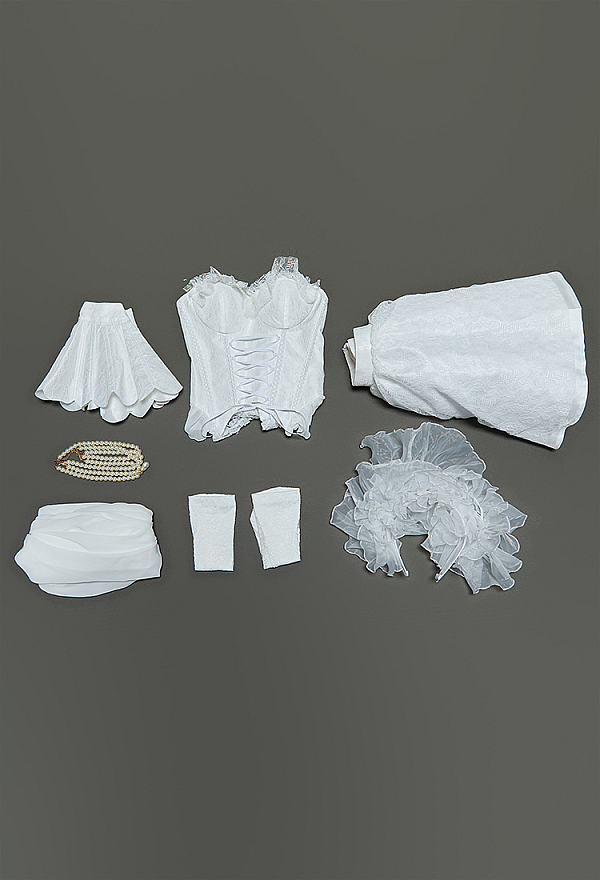 Dracula's Oath Halloween Gothic White Vampire Set Lace-Up Corset and Skirt with Blouse and Headpiece