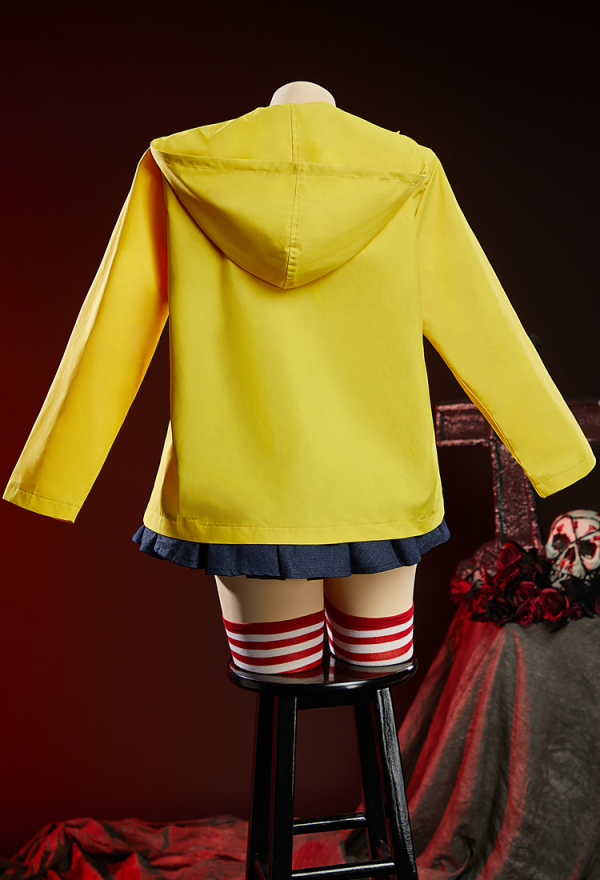 Button Eyes Halloween Dress Set Red and White Striped Short-Sleeve Top and Dark Blue Pinafore Dress with Jacket and Stockings