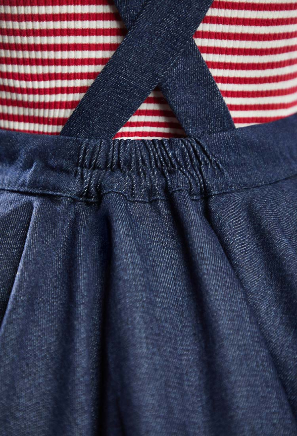 Button Eyes Halloween Dress Set Red and White Striped Short-Sleeve Top and Dark Blue Pinafore Dress with Jacket and Stockings