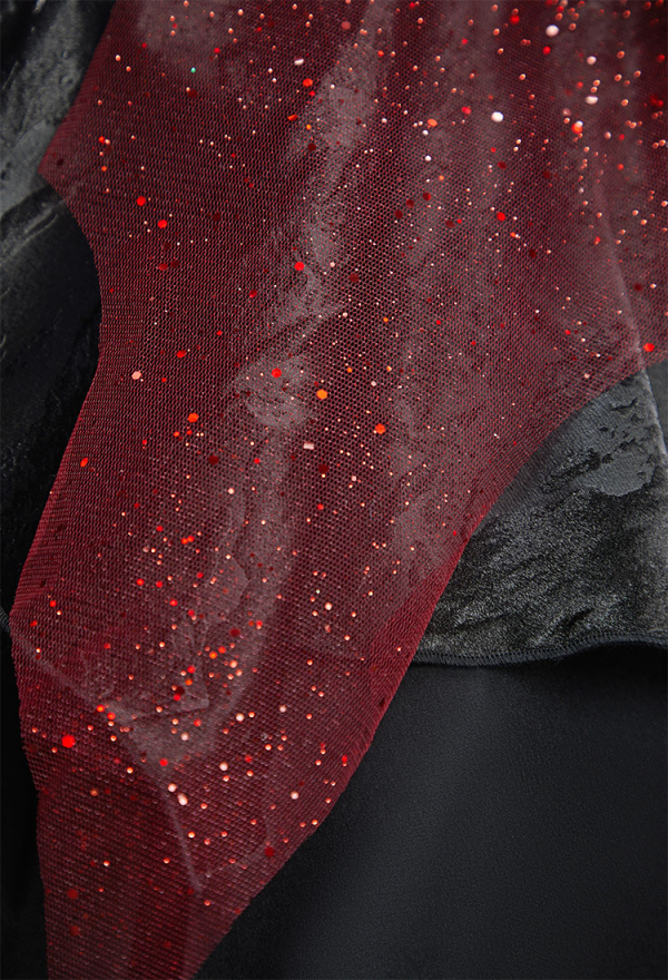 Venomous Bloom Gothic Black Red Dress Off-the-Shoulder Irregular Layered Dress with Choker