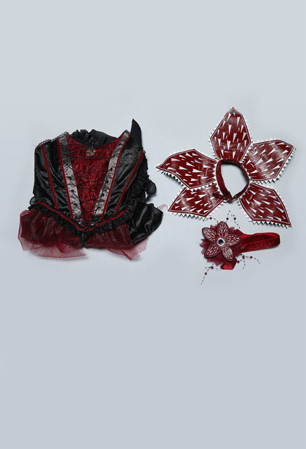 Venomous Bloom Gothic Black Red Dress Off-the-Shoulder Irregular Layered Dress with Choker