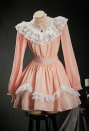 Oddity Vault: 1890 Halloween Peach Pink Dress Vintage Lace Dress with Necklace