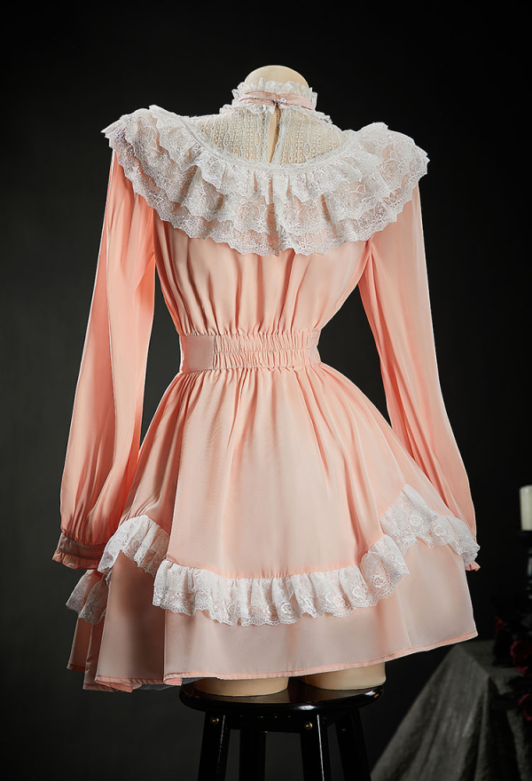 Oddity Vault: 1890 Halloween Peach Pink Dress Vintage Lace Dress with Necklace