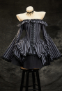 Dark Chapel Gothic Retro Striped Dress Off-the-Shoulder Bell-Sleeve Dress with Choker