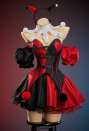 Moonlit Jester Red Black Patchwork Corset Skirt Set Off-shoulder Corset and Layered Skirt with Collar and Headband