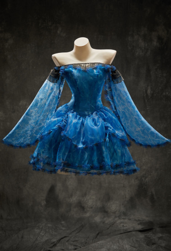 Stitched by Grace Halloween Blue Off-the-Shoulder Dress Bell-Sleeve Layered Dress