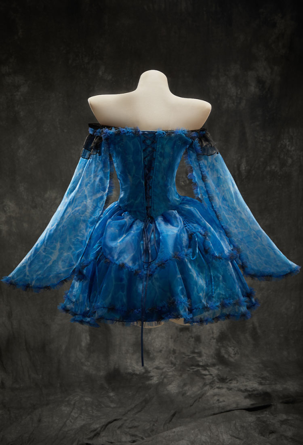 Stitched by Grace Halloween Blue Off-the-Shoulder Dress Bell-Sleeve Layered Dress