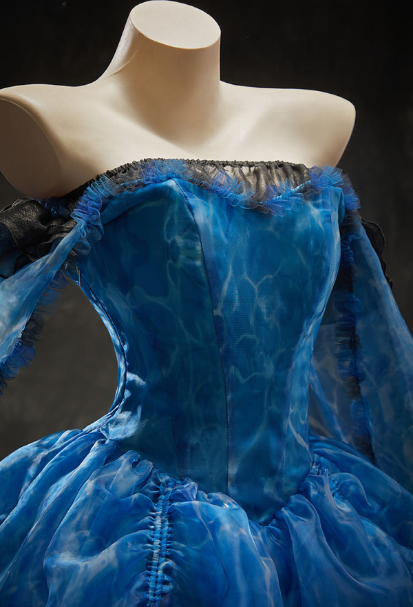 Stitched by Grace Halloween Blue Off-the-Shoulder Dress Bell-Sleeve Layered Dress