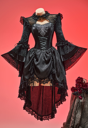 Nocturne in Black Gothic Black Spiderweb Design Dress Dark Style Irregular Dress