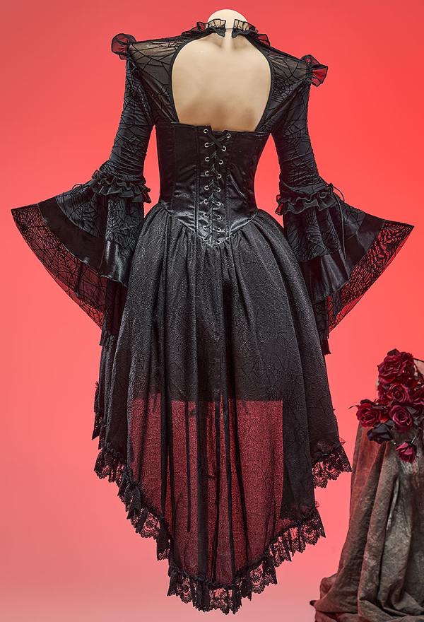 Nocturne in Black Gothic Black Spiderweb Design Dress Dark Style Irregular Dress