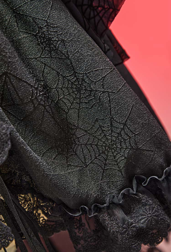 Nocturne in Black Gothic Black Spiderweb Design Dress Dark Style Irregular Dress