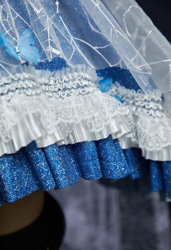 The Bride Halloween Corpse Bride Dress Spiderweb Design Off-the-Shoulder Layered Dress with Veil and Tail Skirt