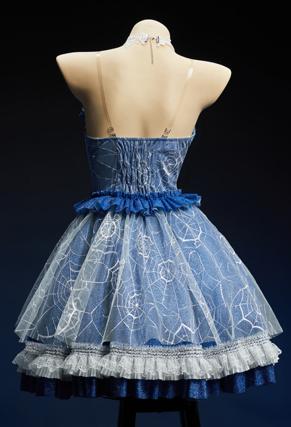 The Bride Halloween Corpse Bride Dress Spiderweb Design Off-the-Shoulder Layered Dress with Veil and Tail Skirt