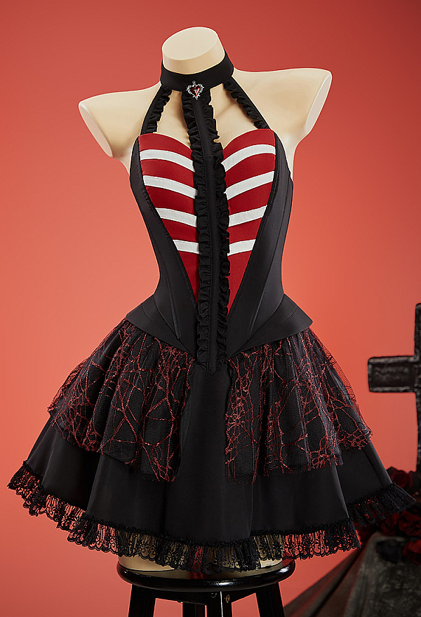 Bone To Be Wild Gothic Heart Ribcage Design Dress Halter Off-the-Shoulder Dress with Sleeves Bone To Be Wild Gothic Heart Ribcage Design Dress Halter Off-the-Shoulder Dress with Sleeves