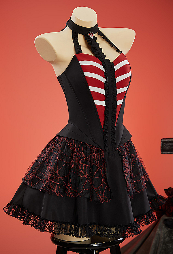 Bone To Be Wild Gothic Heart Ribcage Design Dress Halter Off-the-Shoulder Dress with Sleeves Bone To Be Wild Gothic Heart Ribcage Design Dress Halter Off-the-Shoulder Dress with Sleeves