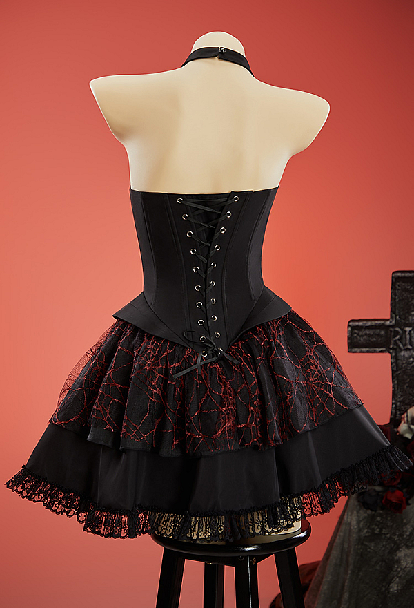 Bone To Be Wild Gothic Heart Ribcage Design Dress Halter Off-the-Shoulder Dress with Sleeves Bone To Be Wild Gothic Heart Ribcage Design Dress Halter Off-the-Shoulder Dress with Sleeves