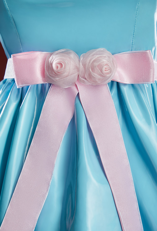 Check-in 237 Halloween Blue Square-Neck Short Dress Puff-Sleeve Dress with Belt and Collar
