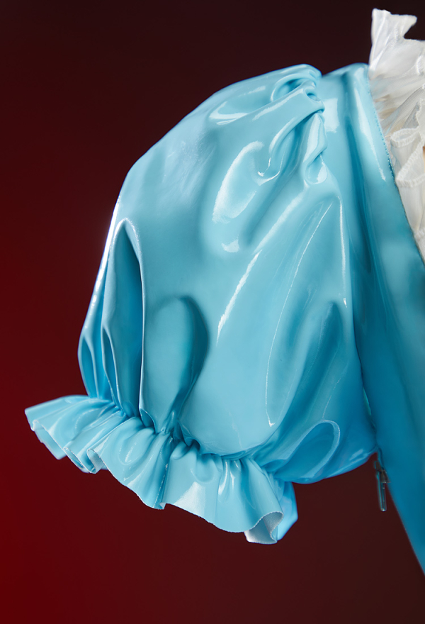 Check-in 237 Halloween Blue Square-Neck Short Dress Puff-Sleeve Dress with Belt and Collar
