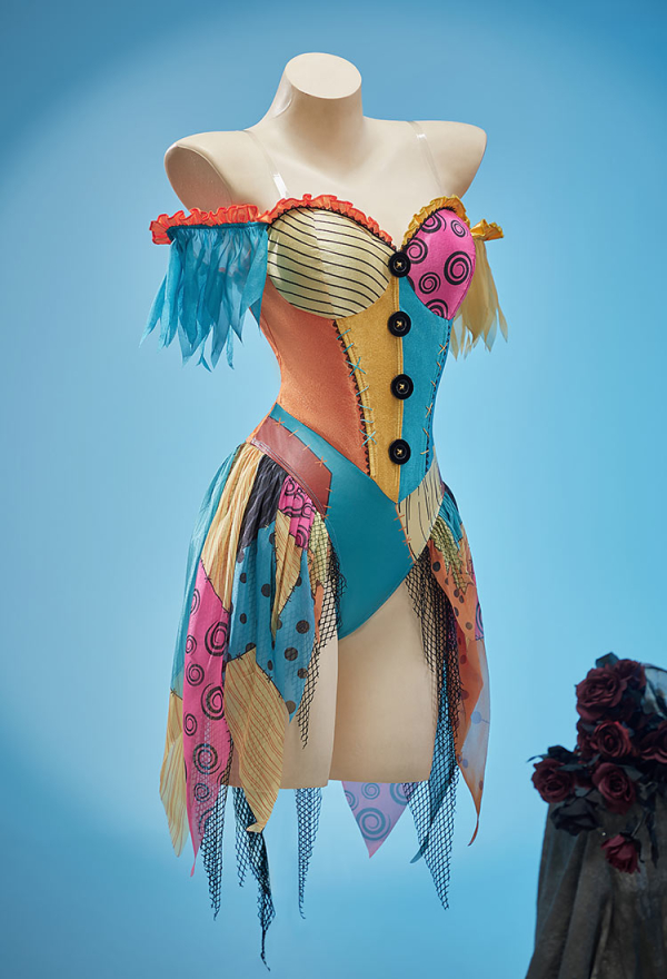 Sweet Nightmare Halloween Bunny Girl Outfit Colorful Patchwork Irregular Bodysuit