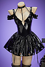 Gothic Black Cat PU Leather Dress Halter Dress with Cat-Ear Hair Clips and Gloves