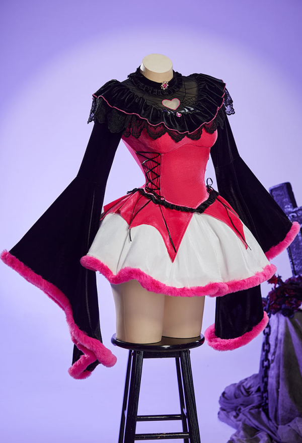 Haunted Night Gothic Corset Skirt Set Long Sleeves Top and Fluffy Skirt