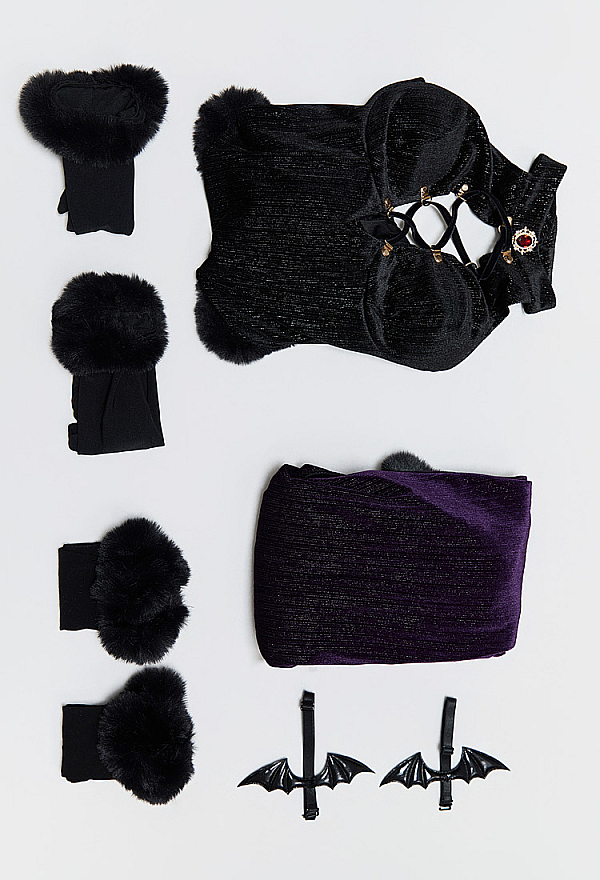 Love Healer Gothic Purple Plush Suit Winter Velvet Bodysuit with Hooded Cloak and Gloves Love Healer Gothic Purple Plush Suit Winter Velvet Bodysuit with Hooded Cloak and Gloves