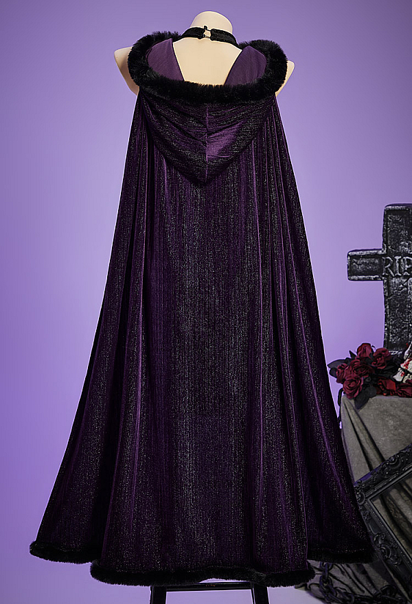Love Healer Gothic Purple Plush Suit Winter Velvet Bodysuit with Hooded Cloak and Gloves Love Healer Gothic Purple Plush Suit Winter Velvet Bodysuit with Hooded Cloak and Gloves