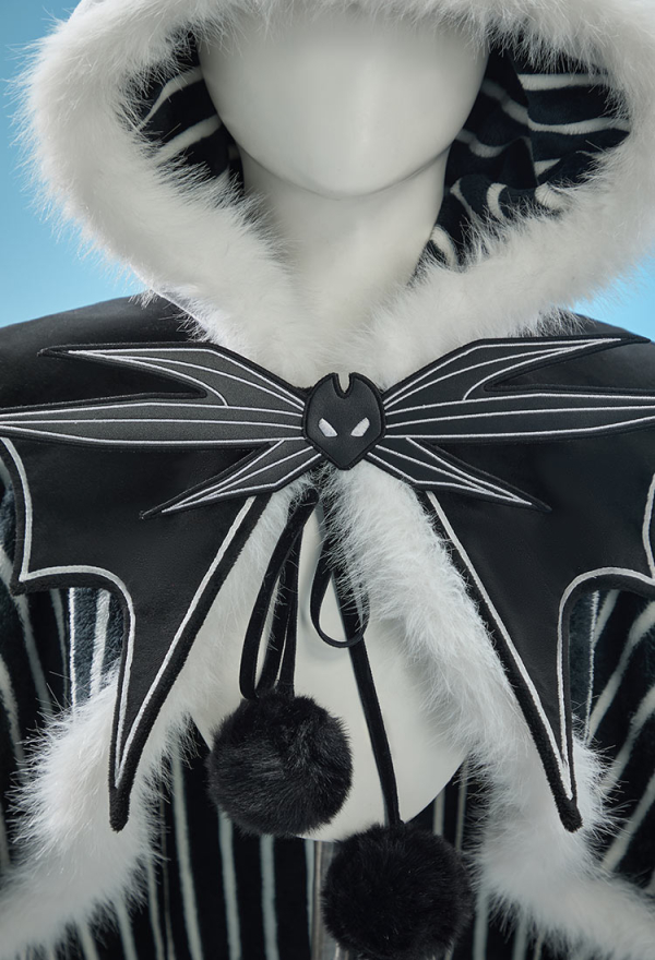 Sweet Nightmare Halloween Black and White Striped Plush Cape Reversible Hooded Cape with Collar