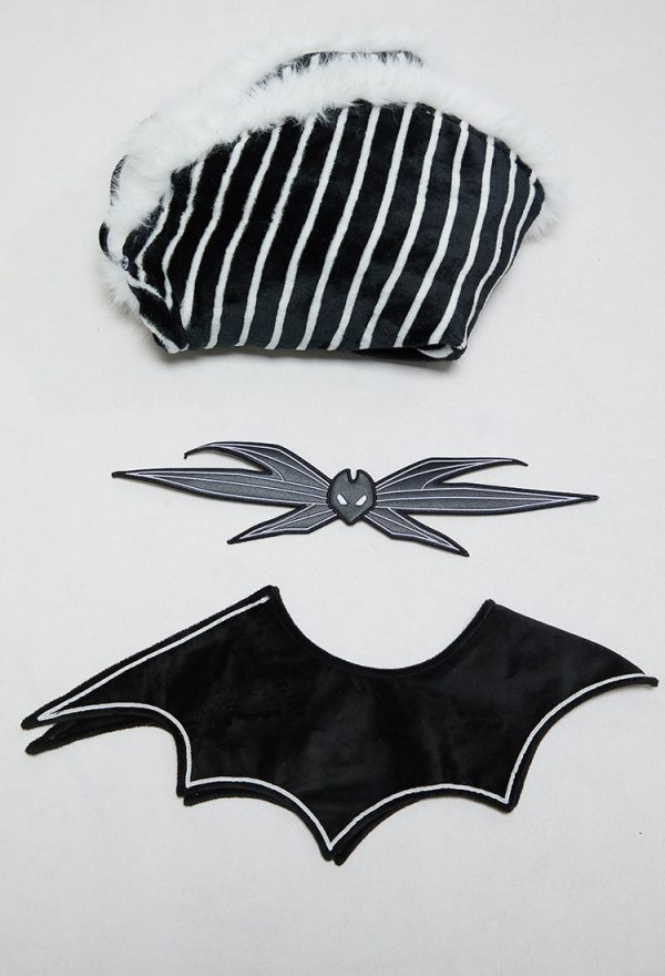 Sweet Nightmare Halloween Black and White Striped Plush Cape Reversible Hooded Cape with Collar