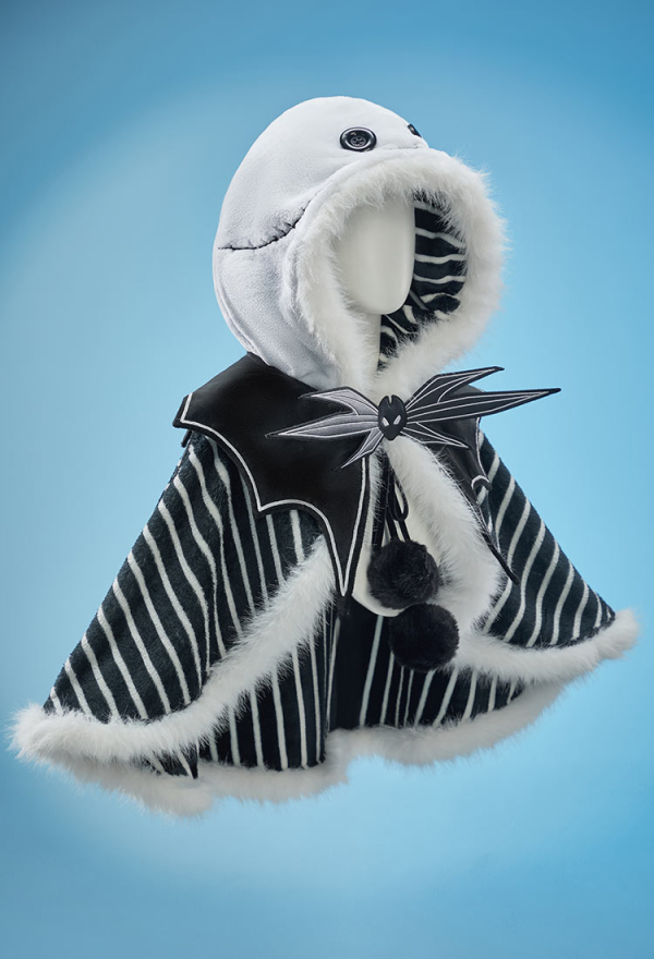 Sweet Nightmare Halloween Black and White Striped Plush Cape Reversible Hooded Cape with Collar
