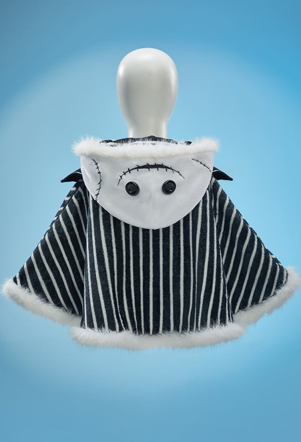 Sweet Nightmare Halloween Black and White Striped Plush Cape Reversible Hooded Cape with Collar