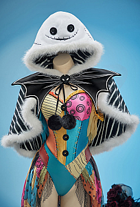 Sweet Nightmare Halloween Black and White Striped Plush Cape Reversible Hooded Cape with Collar