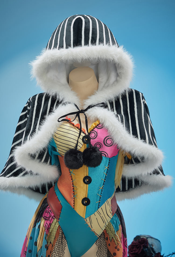 Sweet Nightmare Halloween Black and White Striped Plush Cape Reversible Hooded Cape with Collar
