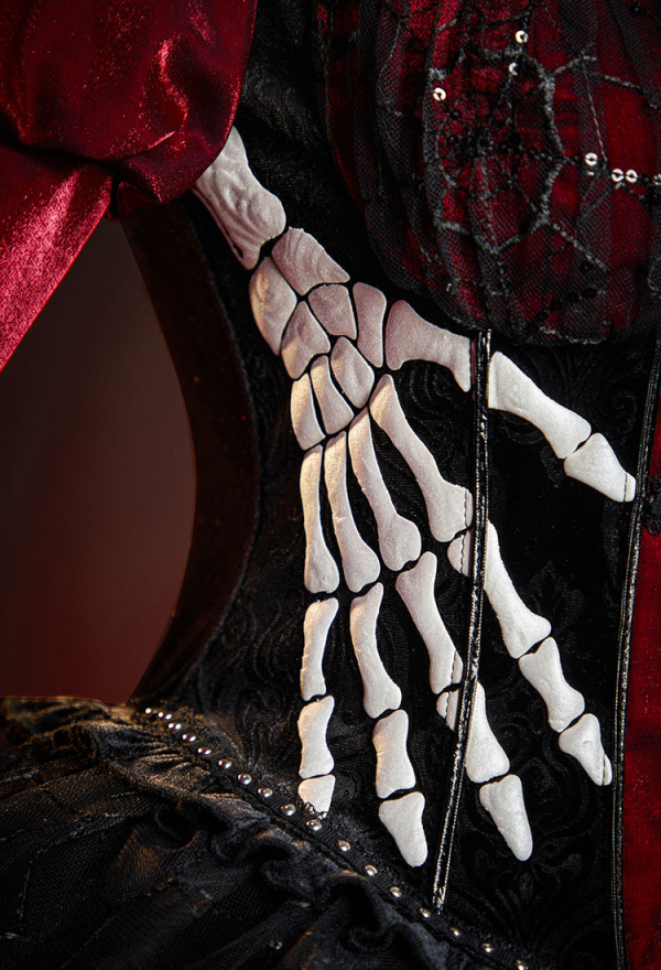 Bone To Be Wild Gothic Black and Red Velvet Corset Skirt Set Bell-Sleeve Corset and Layered Skirt with Choker