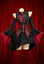 Blood Moon Halloween Gothic Red and Black Vampire Dress Set Cold-Shoulder Irregular Dress with Corset