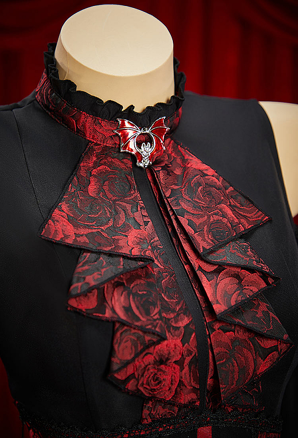 Blood Moon Halloween Gothic Red and Black Vampire Dress Set Cold-Shoulder Irregular Dress with Corset