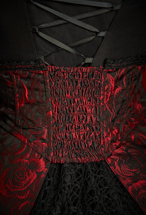 Blood Moon Halloween Gothic Red and Black Vampire Dress Set Cold-Shoulder Irregular Dress with Corset