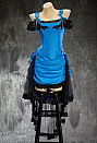 Take A Bite Halloween Gothic Vampire Corset Skirt Set Vintage Teal Blue Corset Top and Skirt with Mesh Train