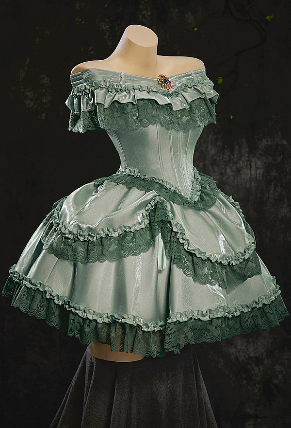 Take A Bite Halloween Victorian Vampire Princess Dress Off-the-Shoulder Ruffled Dress with Brooch