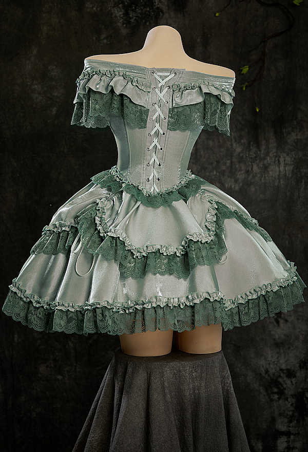 Take A Bite Halloween Victorian Vampire Princess Dress Off-the-Shoulder Ruffled Dress with Brooch