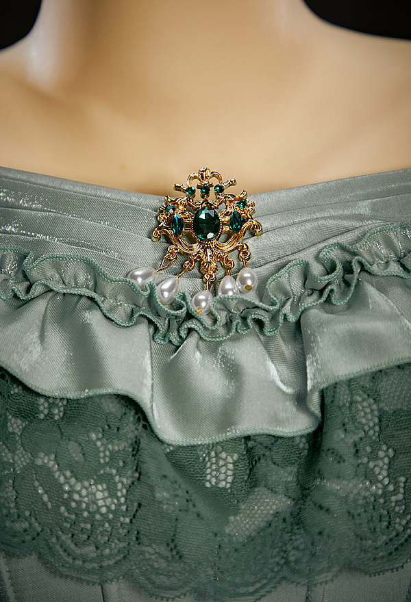Take A Bite Halloween Victorian Vampire Princess Dress Off-the-Shoulder Ruffled Dress with Brooch