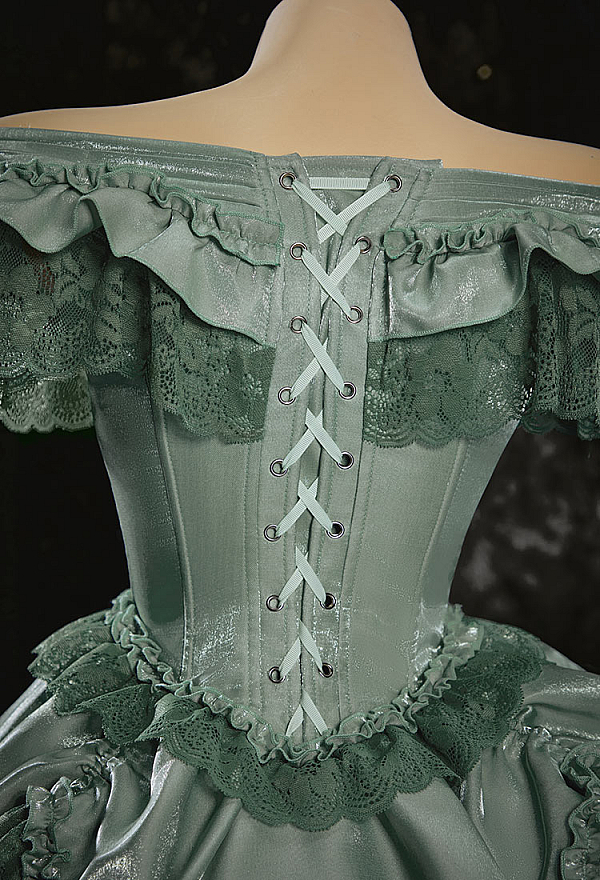 Take A Bite Halloween Victorian Vampire Princess Dress Off-the-Shoulder Ruffled Dress with Brooch