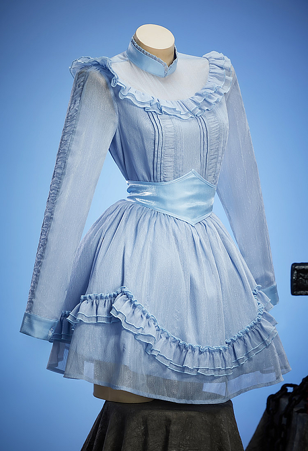 Halloween Gothic Light Blue Dress Set Long Sleeved Dress with Waistband Halloween Gothic Light Blue Dress Set Long Sleeved Dress with Waistband