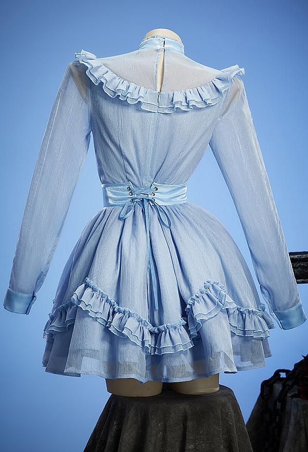 Halloween Gothic Light Blue Dress Set Long Sleeved Dress with Waistband Halloween Gothic Light Blue Dress Set Long Sleeved Dress with Waistband