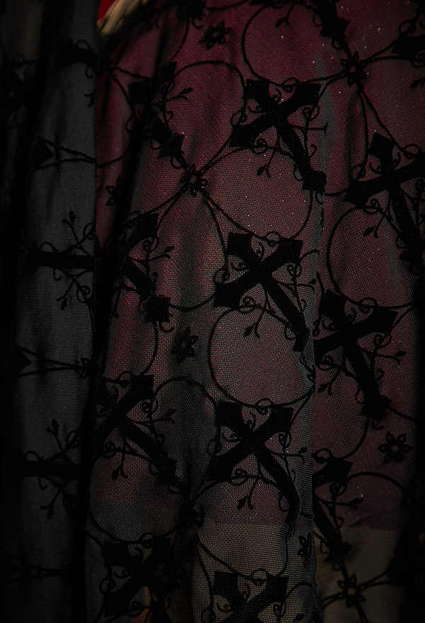 Bloodshade Soirée Gothic Cross Motif Dress Set Flared-Sleeve Halter Dress with Waistband Bloodshade Soirée Gothic Cross Motif Dress Set Flared-Sleeve Halter Dress with Waistband
